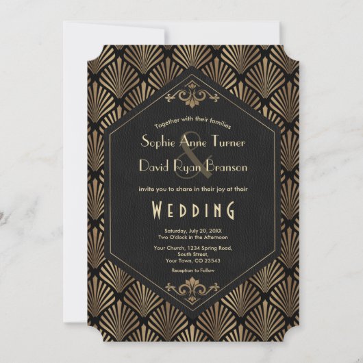 Royal Roaring 20's Gold Black Great Gatsby Wedding Kaart (Voorkant)