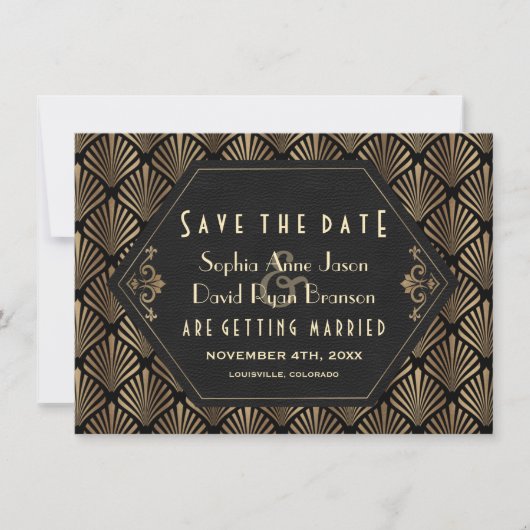 Royal Roaring 20's Gold Black Great Gatsby Wedding Save The Date (Voorkant)