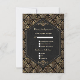 Royal Roaring 20's Gold Black Great Wedding RSVP Kaartje