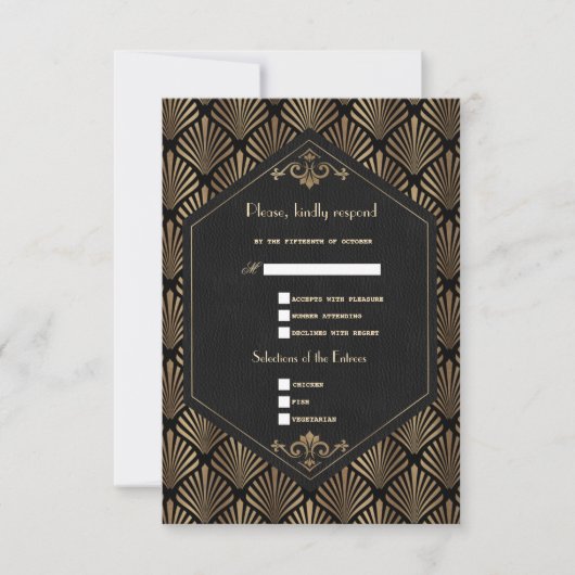 Royal Roaring 20's Gold Black Great Wedding RSVP Kaartje (Voorkant)