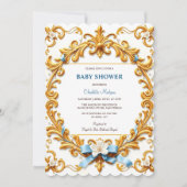 Royal Rococo Blue Gold Floral Boy Baby shower Kaart (Voorkant)