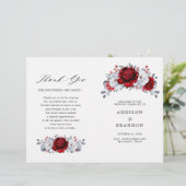 Royal Rood Wit Zilver Bloemen Bruiloft Programma (Staand voorkant)