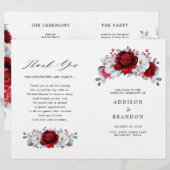 Royal Rood Wit Zilver Bloemen Bruiloft Programma (Voorkant / Achterkant)