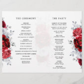 Royal Rood Wit Zilver Bloemen Bruiloft Programma (Achterkant)