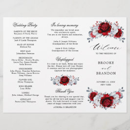 Royal Rood Wit Zilver Bloemen Bruiloft Programma