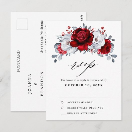 Royal rood wit zilver metallic bruiloft RSVP Briefkaart (Voorkant / Achterkant)