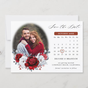 Royal Rood Wit Zilver Metallic Fotokalender Save The Date