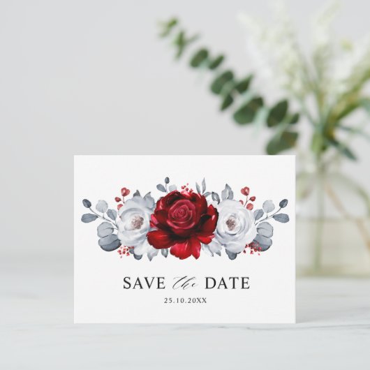 Royal Rood Wit Zilver Metallic Save the date Briefkaart (Staand voorkant)