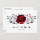 Royal Rood Wit Zilver Metallic Save the date Briefkaart (Voorkant / Achterkant)