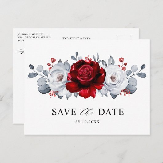 Royal Rood Wit Zilver Metallic Save the date Briefkaart (Voorkant / Achterkant)