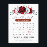 Royal Rood Wit Zilver Metallic Save the Date Briefkaart<br><div class="desc">Elegant royal rood wit zilver thema save the date briefkaart met elegant boeket van royal robijnrood,  karmozijnrood,  zilver,  puur wit kleur roos bloemknoppen en eucalyptus bladeren. Neem contact met mij op voor hulp bij maatwerk of als u een ander product met dit ontwerp nodig hebt.</div>