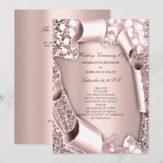 Royal Roos Blush Lijst 3D Program Formal Programmakaart (Voorkant / Achterkant)