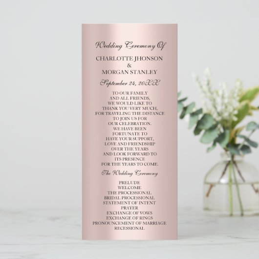 Royal Roos Blush Pink Minimalism Weddenschap Programmakaart (Staand voorkant)