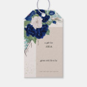 Royal Roos Navy Blue Ivory Bloemen Display Douche Cadeaulabel (Voorkant)