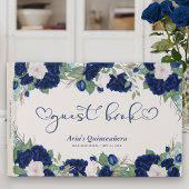 Royal Rozen in blauw met elegante kalligrafie Gastenboek