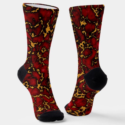 Royal Ruby Red en Gold Marble Texture Design Sokken (Gebogen)