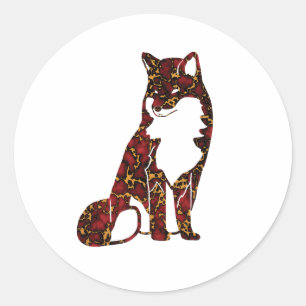 Royal Ruby Red en Gold Marble Textuur op vos Ronde Sticker