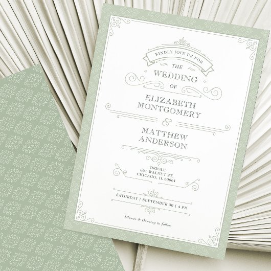 Royal Sage Green Vintage Retro Wedding Kaart