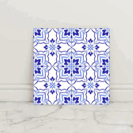 Royal Sapphire Elegant Blue Floral Mosaic Tegeltje