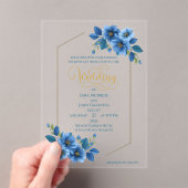 Royal Sapphire Floral Acrylic Wedding Invitation Acryl Uitnodigingen (Insitu (Draagbaar))