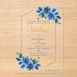 Royal Sapphire Floral Acrylic Wedding Invitation Acryl Uitnodigingen