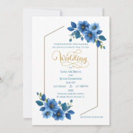 Royal Sapphire Floral Wedding Invitation Kaart