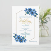 Royal Sapphire Floral Wedding Invitation Kaart (Staand voorkant)