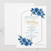 Royal Sapphire Floral Wedding Invitation Kaart (Voorkant / Achterkant)