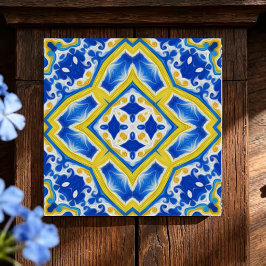 Royal Sapphire Luxurious Blue and Gold Geometric Tegeltje