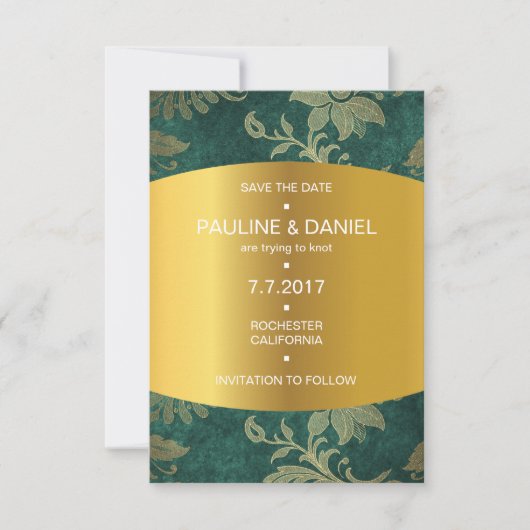 Royal Save the Date Golden Green Velvet Vip (Voorkant)