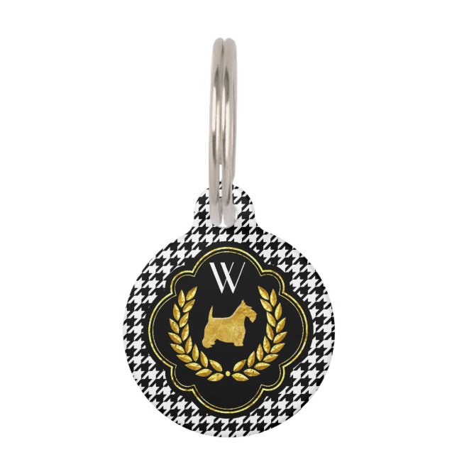 Royal Scottie Houndstooth Monogram Huisdierpenning (Voorkant)