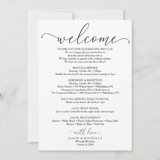 Royal Script Wedding Itinerary - Weddenschap Welzi Kaart (Voorkant)