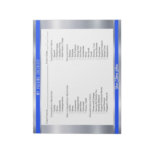 Royal Shine Custom Pageant Checklist Notitieblok (Linkerzijde)