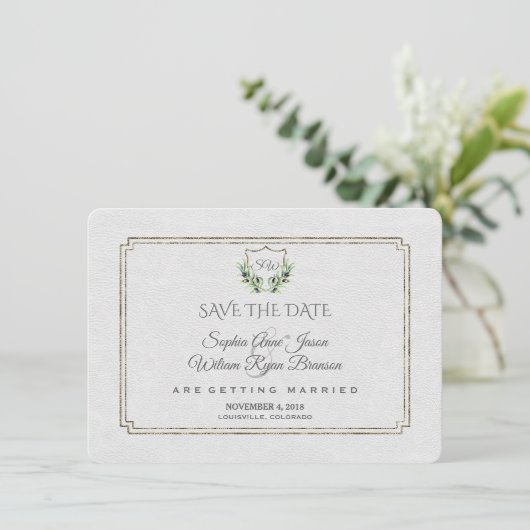Royal Silver Crest Lush Greenery sparen de datum Save The Date (Staand voorkant)