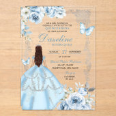 Royal Silver Light Blue Princess Quinceañera Acryl Uitnodigingen (Voorkant)