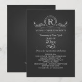Royal Silver Monogram Afstuderen Invitation Kaart (Voorkant / Achterkant)