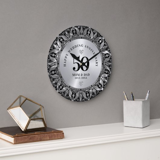 Royal Silver Ornamental Lijst Bruiloft Jubileum Grote Klok (Kantoor)