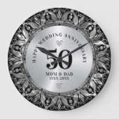 Royal Silver Ornamental Lijst Bruiloft Jubileum Grote Klok (Voorkant)