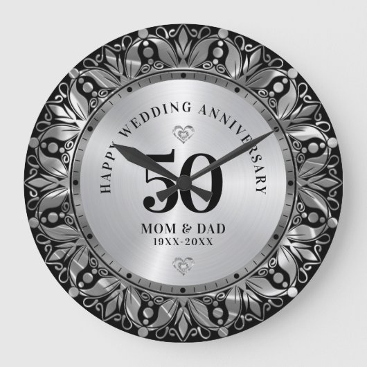 Royal Silver Ornamental Lijst Bruiloft Jubileum Grote Klok (Voorkant)