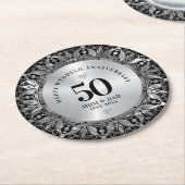 Royal Silver Ornamental Lijst Bruiloft Jubileum Ronde Kartonnen Onderzetter (Gebogen)