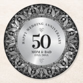 Royal Silver Ornamental Lijst Bruiloft Jubileum Ronde Kartonnen Onderzetter (Voorkant)