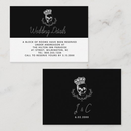 Royal Skull bruiloft details Informatiekaartje (Voorkant / Achterkant)