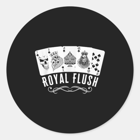 Royal Spade Flush Skeleton King Queen Spades Ker G Ronde Sticker (Voorkant)