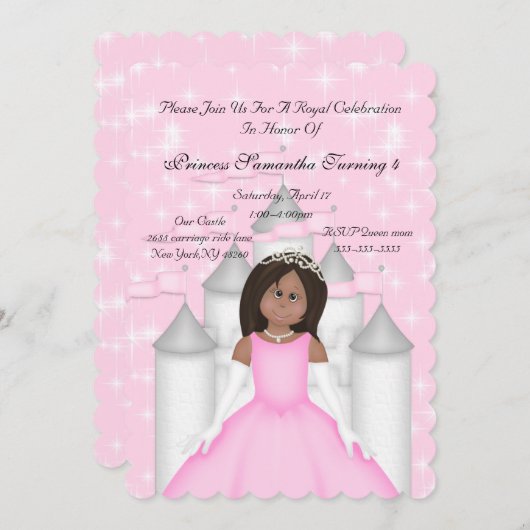 Royal Sparkle Princess Birthday Party Invitation Kaart (Voorkant / Achterkant)