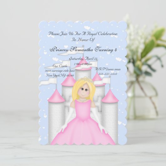 Royal Sparkle Princess Birthday Party Invitation Kaart (Staand voorkant)