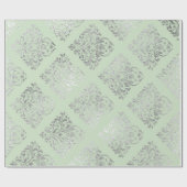 Royal Squares Damask Mint Green Silver Vip Cadeaupapier (Vlak)