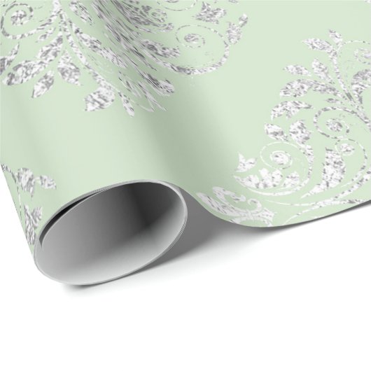 Royal Squares Damask Mint Green Silver Vip Cadeaupapier (Rol Hoek)