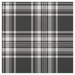 Royal Stewart Black en White Tartan Print Stof