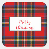 Royal Stewart Christmas MERRY XMAS Plaid Krans Vierkante Sticker (Voorkant)