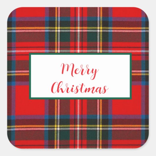 Royal Stewart Christmas MERRY XMAS Plaid Krans Vierkante Sticker (Voorkant)